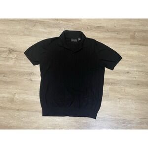 Perry Ellis Men's Sz L Black Retro Knit Polo Sweater Shirt Short Sleeve